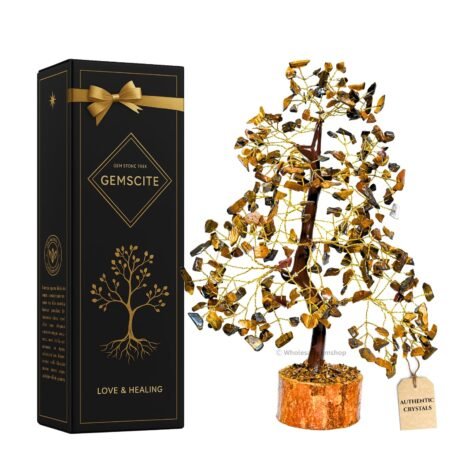 Tiger Eye Chips Tree with golden wire