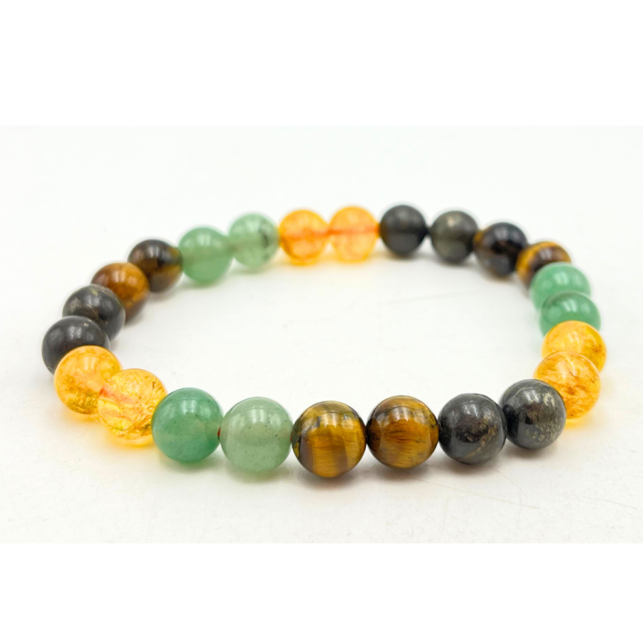 Green Aventurine, Citrine, Tiger Eye, Pyrite Single Stone Bracelet