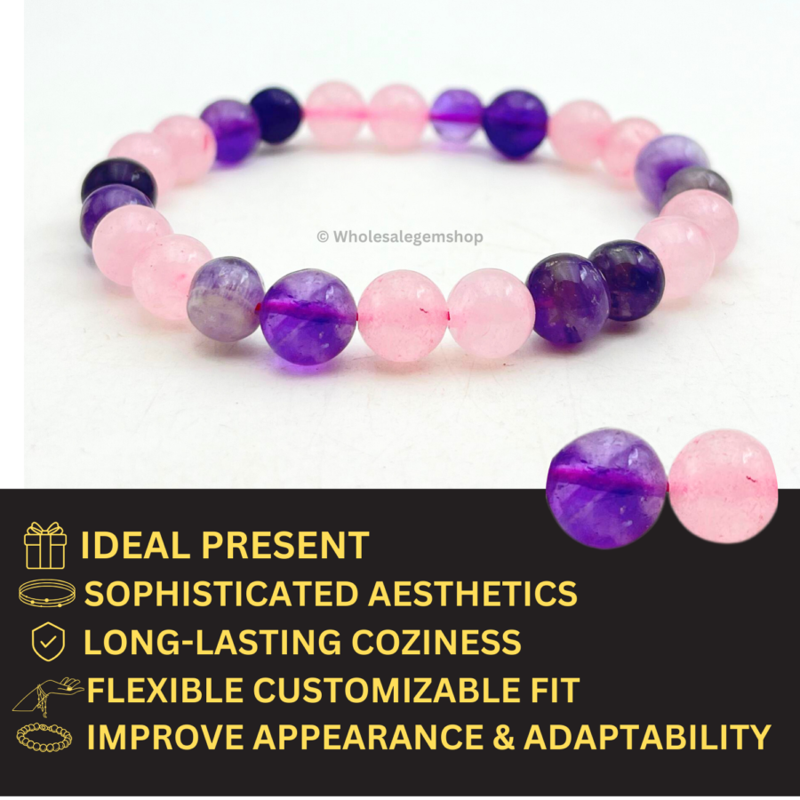 Rose Quartz, Amethyst Single Stone Bracelet - Image 4