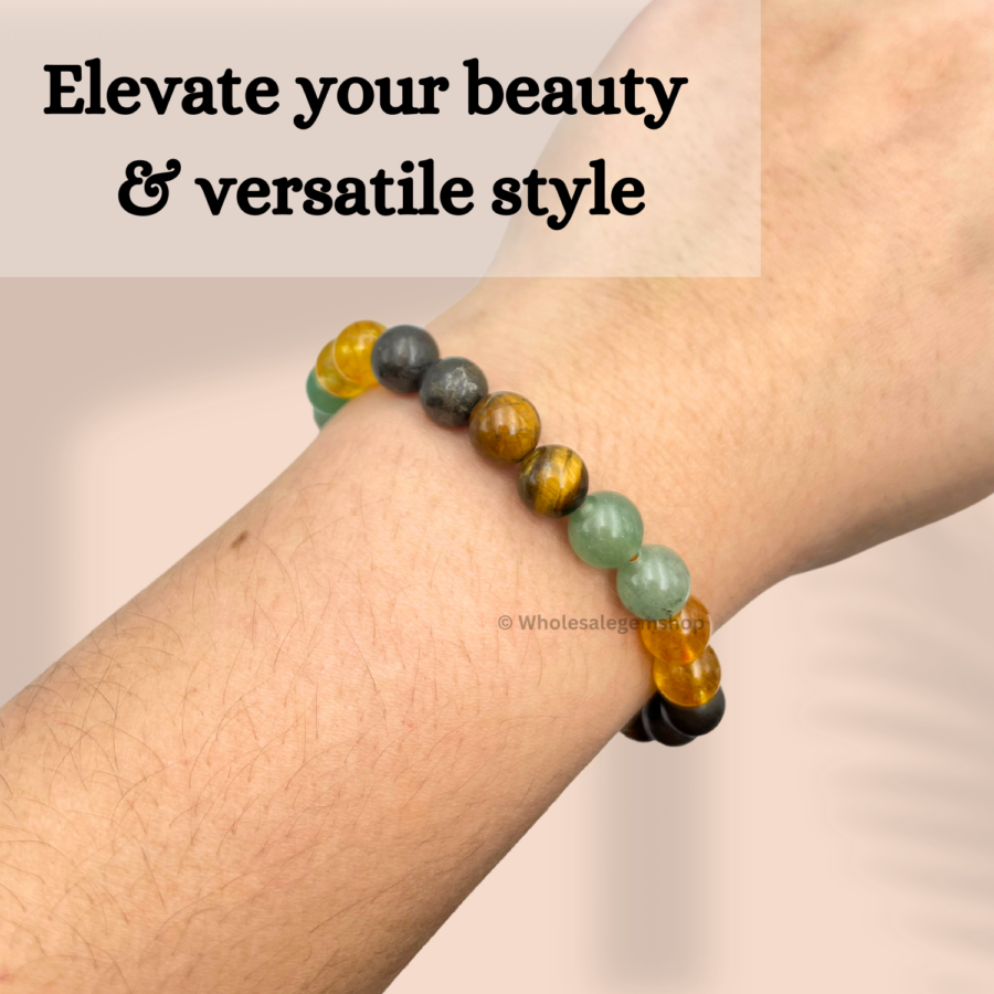 Green Aventurine, Citrine, Tiger Eye, Pyrite Single Stone Bracelet - Image 5