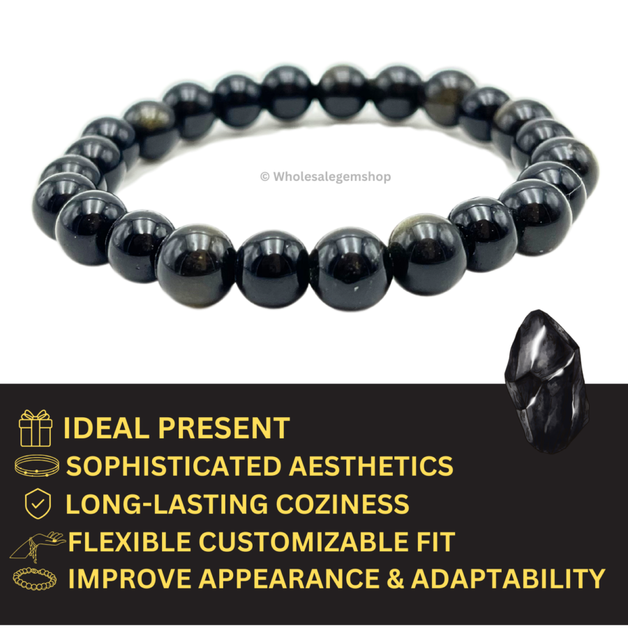 Gold Sheen Obsidian Single Stone Bracelet - Image 4