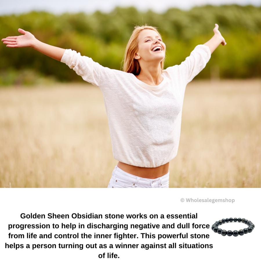 Gold Sheen Obsidian Single Stone Bracelet - Image 6