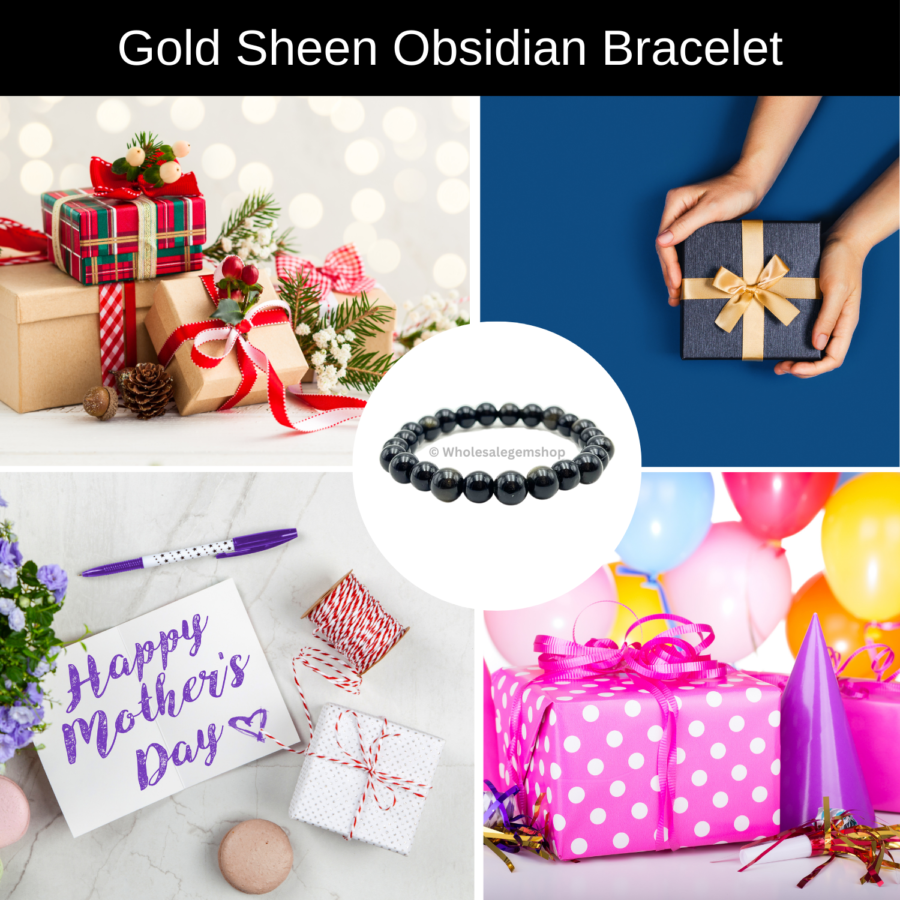 Gold Sheen Obsidian Single Stone Bracelet - Image 7