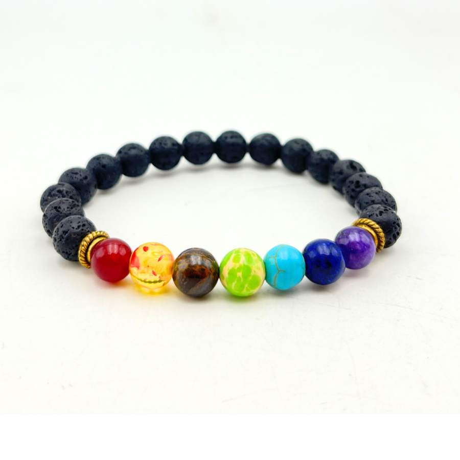 Lava + Seven Chakra Single Stone Bracelet