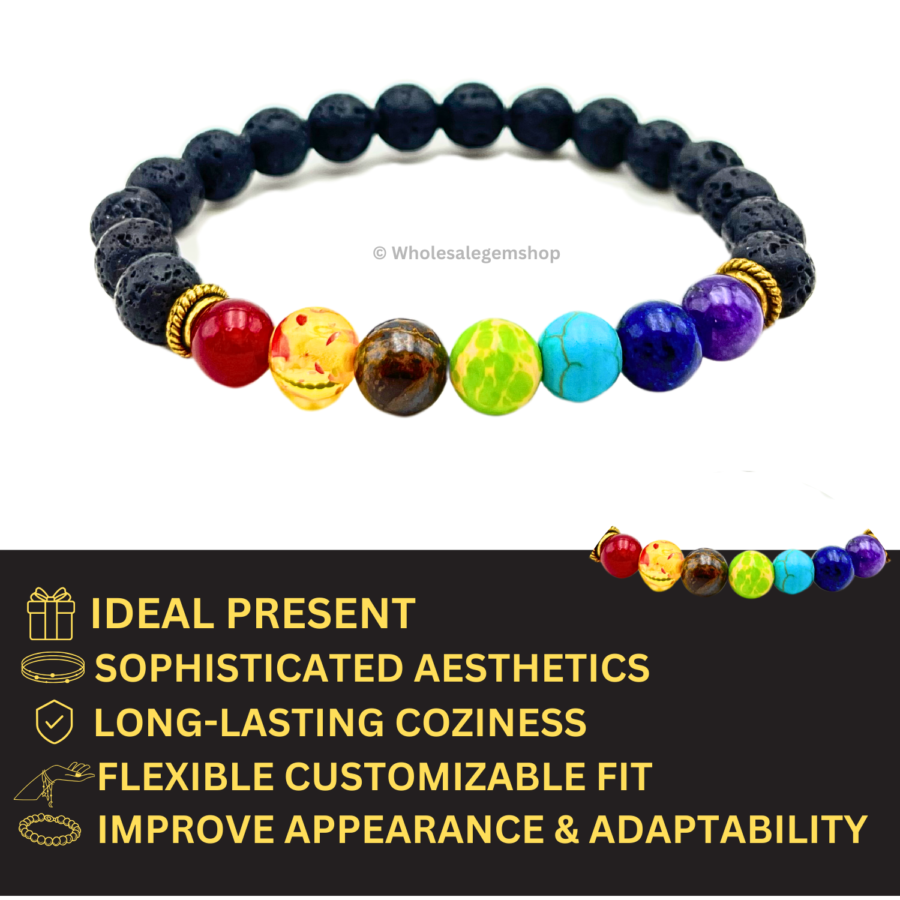 Lava + Seven Chakra Single Stone Bracelet - Image 4