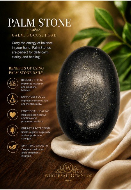Black Tourmaline (Natural) Palm Stone - Image 3