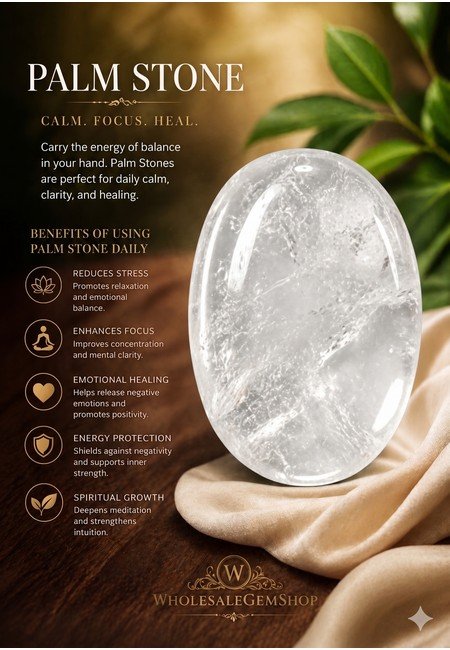 Clear Quartz Palm Stone - Image 5