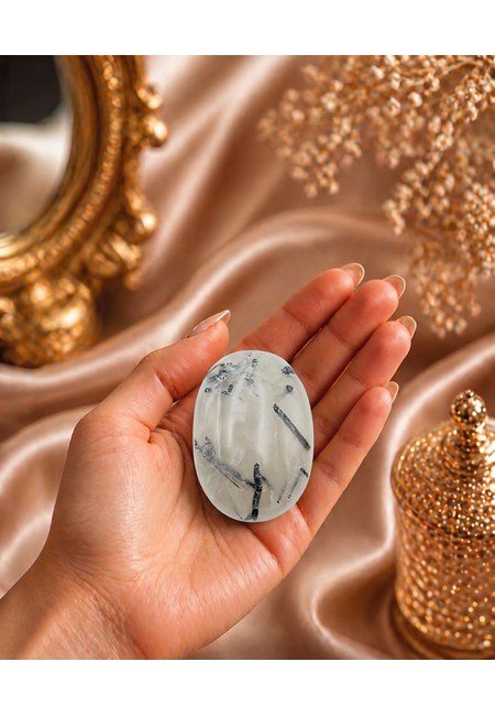 Black Rutilated Quartz Palm Stone - Image 3