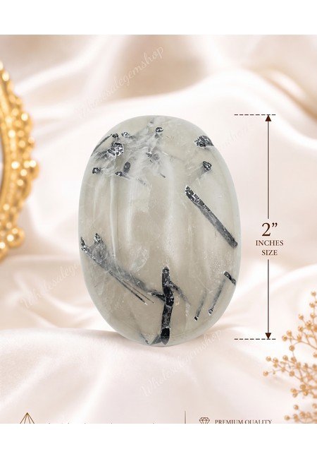 Black Rutilated Quartz Palm Stone - Image 4