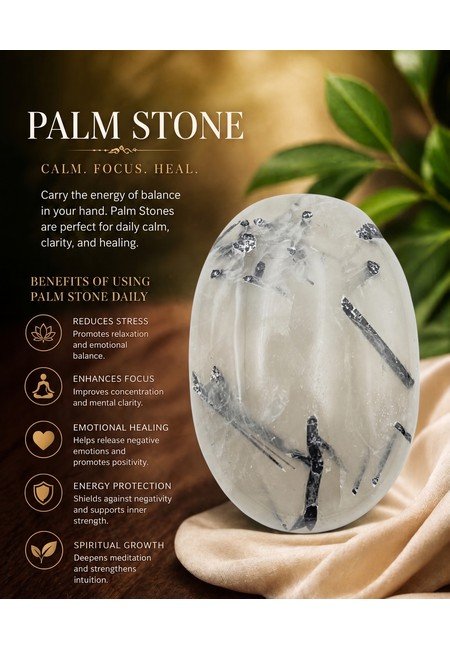 Black Rutilated Quartz Palm Stone - Image 5